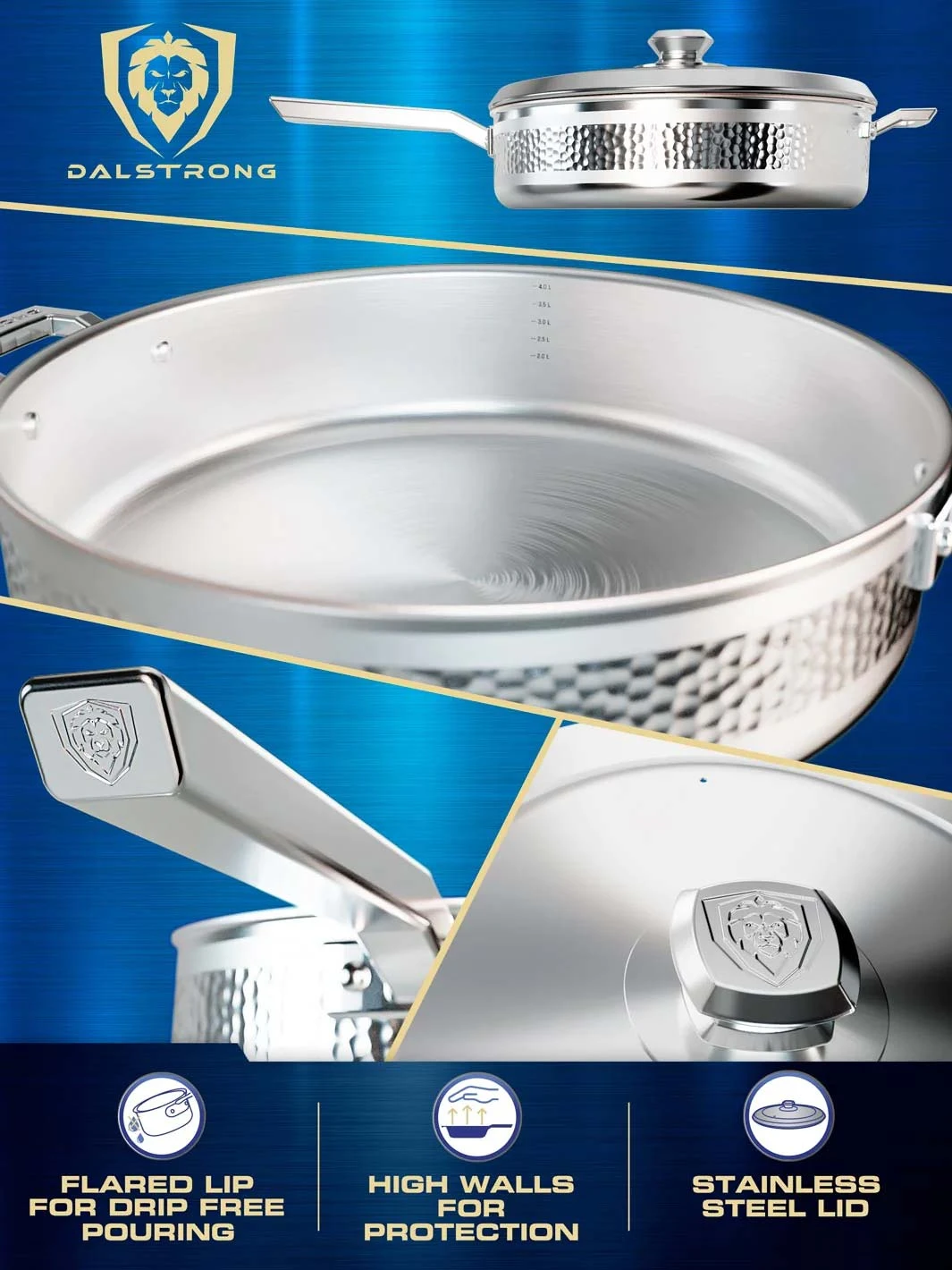 12" Sauté Frying Pan | Hammered Finish Silver | Avalon Series | Dalstrong © 11 12" Sauté Frying Pan | Hammered Finish Silver | Avalon Series | Dalstrong © - Image 9