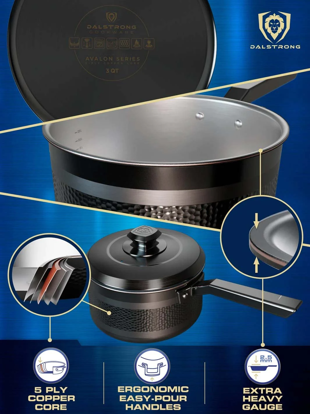 3 Quart Stock Pot | Hammered Finish Black | Avalon Series | Dalstrong © 9 3 Quart Stock Pot | Hammered Finish Black | Avalon Series | Dalstrong © - Image 7