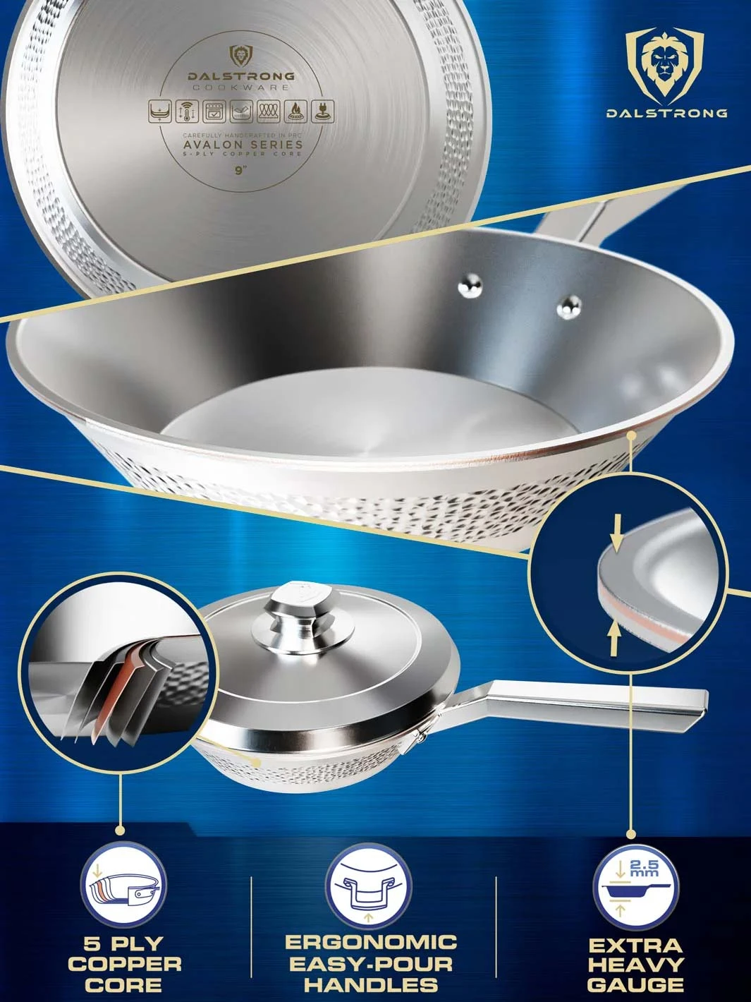 9" Frying Pan & Skillet | Hammered Finish Silver | Avalon Series | Dalstrong © 7 9" Frying Pan & Skillet | Hammered Finish Silver | Avalon Series | Dalstrong © - Image 5