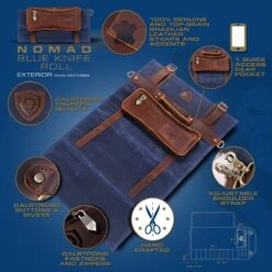 12oz Heavy Duty Canvas & Leather | Blue | Nomad Knife Roll | Dalstrong © -Dalstrong BLUE NOMAD Knife Roll image listing 2