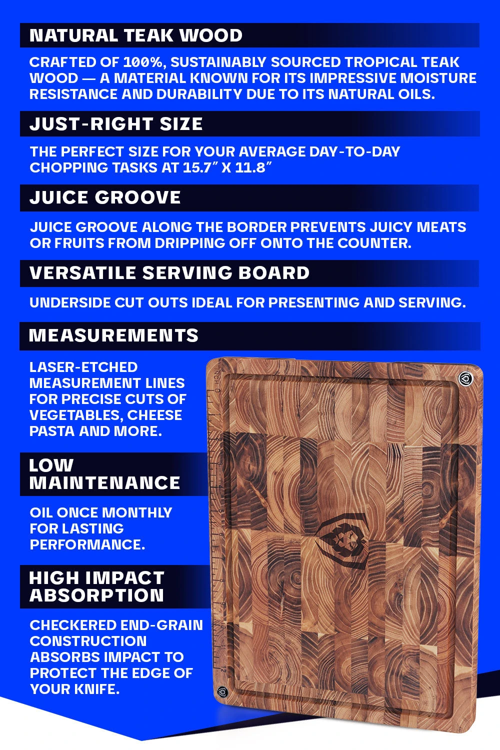 Teak Cutting Board | Medium Size | Dalstrong © 7 Teak Cutting Board | Medium Size | Dalstrong © - Image 6