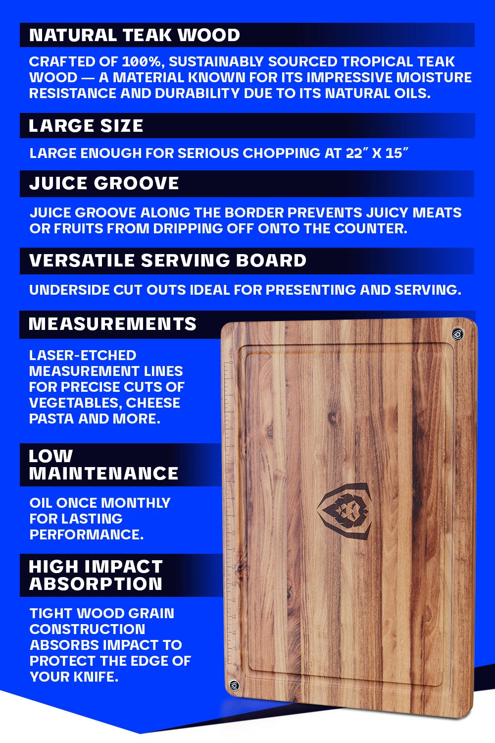 Teak Cutting Board | Large Size | Horizontal Grain | Dalstrong © 8 Teak Cutting Board | Large Size | Horizontal Grain | Dalstrong © - Image 6