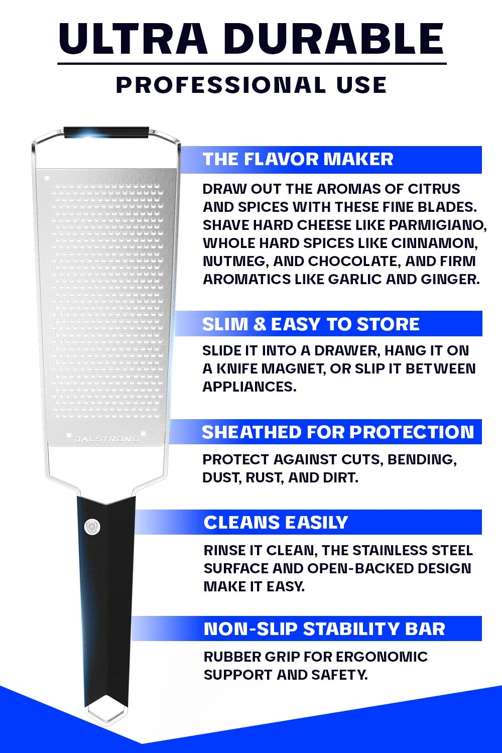 Professional Fine Wide Cheese Grater | Dalstrong © 7 Professional Fine Wide Cheese Grater | Dalstrong © - Image 5