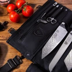 12oz Heavy Duty Canvas & Leather | Nightmaster Black | Nomad Knife Roll | Dalstrong © -Dalstrong DS NOMAD CANVAS LEATHER BLACK AMAZON A