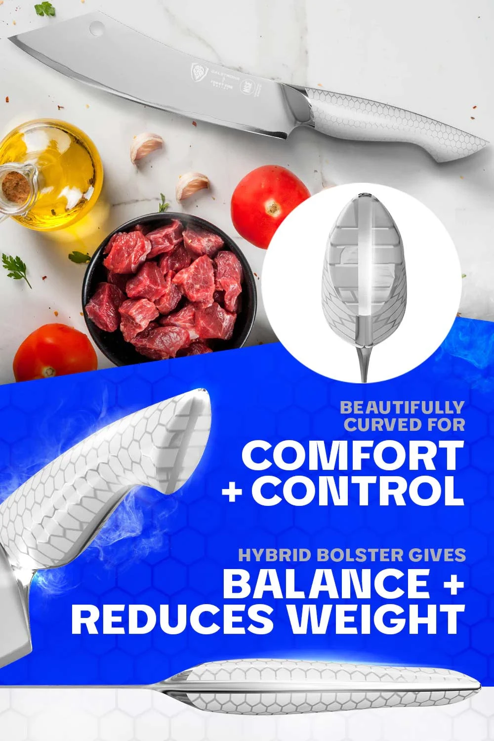 Chef & Cleaver Hybrid Knife 8" | The Crixus | Frost Fire Series | NSF Certified | Dalstrong © 7 Chef & Cleaver Hybrid Knife 8" | The Crixus | Frost Fire Series | NSF Certified | Dalstrong © - Image 5