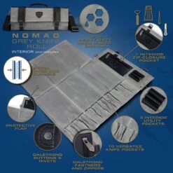 12oz Heavy Duty Canvas & Leather | Smoke Grey | Nomad Knife Roll | Dalstrong © -Dalstrong GREY NOMAD Knife Roll image listing 1