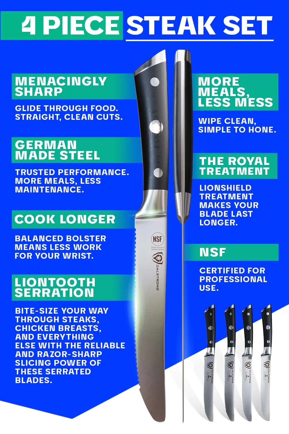 4-Piece Serrated Steak Knife Set | Gladiator Series | NSF Certified | Dalstrong © 6 4-Piece Serrated Steak Knife Set | Gladiator Series | NSF Certified | Dalstrong © - Image 4