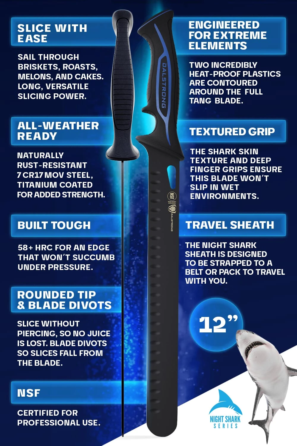 Slicing & Carving Knife 12" | Night Shark Series | NSF Certified | Dalstrong © 7 Slicing & Carving Knife 12" | Night Shark Series | NSF Certified | Dalstrong © - Image 5