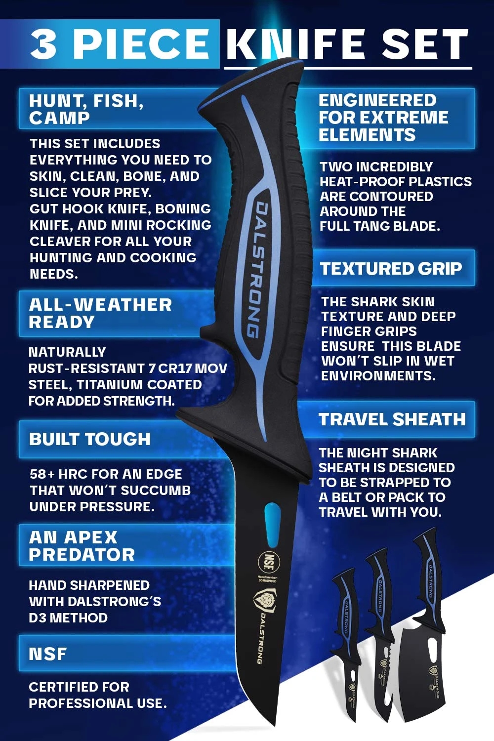 3-Piece Knife Set | Boning Knife, Hook Knife, Mini Cleaver | Night Shark Series | NSF Certified | Dalstrong © 8 3-Piece Knife Set | Boning Knife, Hook Knife, Mini Cleaver | Night Shark Series | NSF Certified | Dalstrong © - Image 6