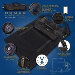 12oz Heavy Duty Canvas & Leather | Nightmaster Black | Nomad Knife Roll | Dalstrong © -Dalstrong Nomad black knife roll listing image 1