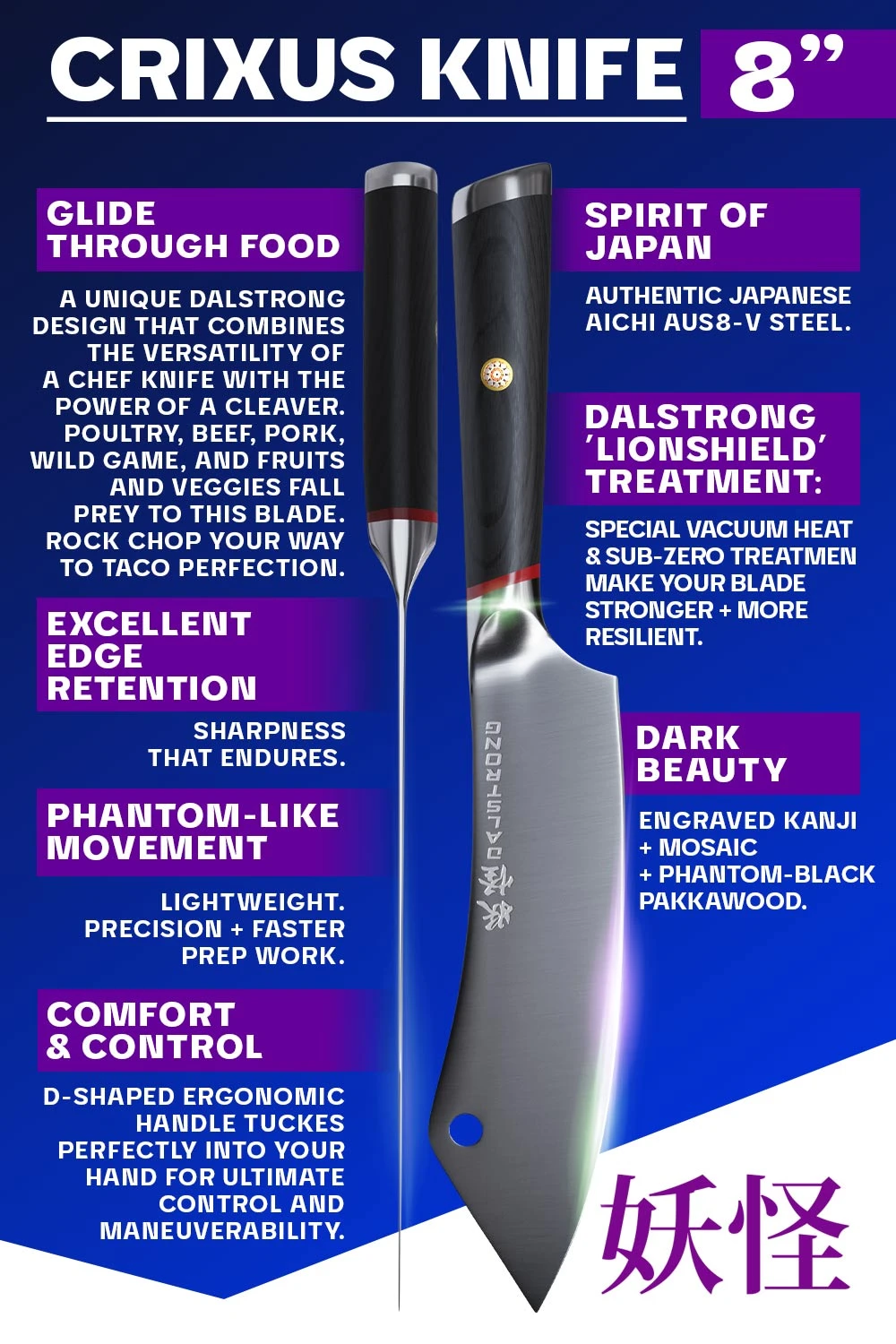 Chef & Cleaver Hybrid Knife 8" | Crixus | Phantom Series | Dalstrong © 7 Chef & Cleaver Hybrid Knife 8" | Crixus | Phantom Series | Dalstrong © - Image 5