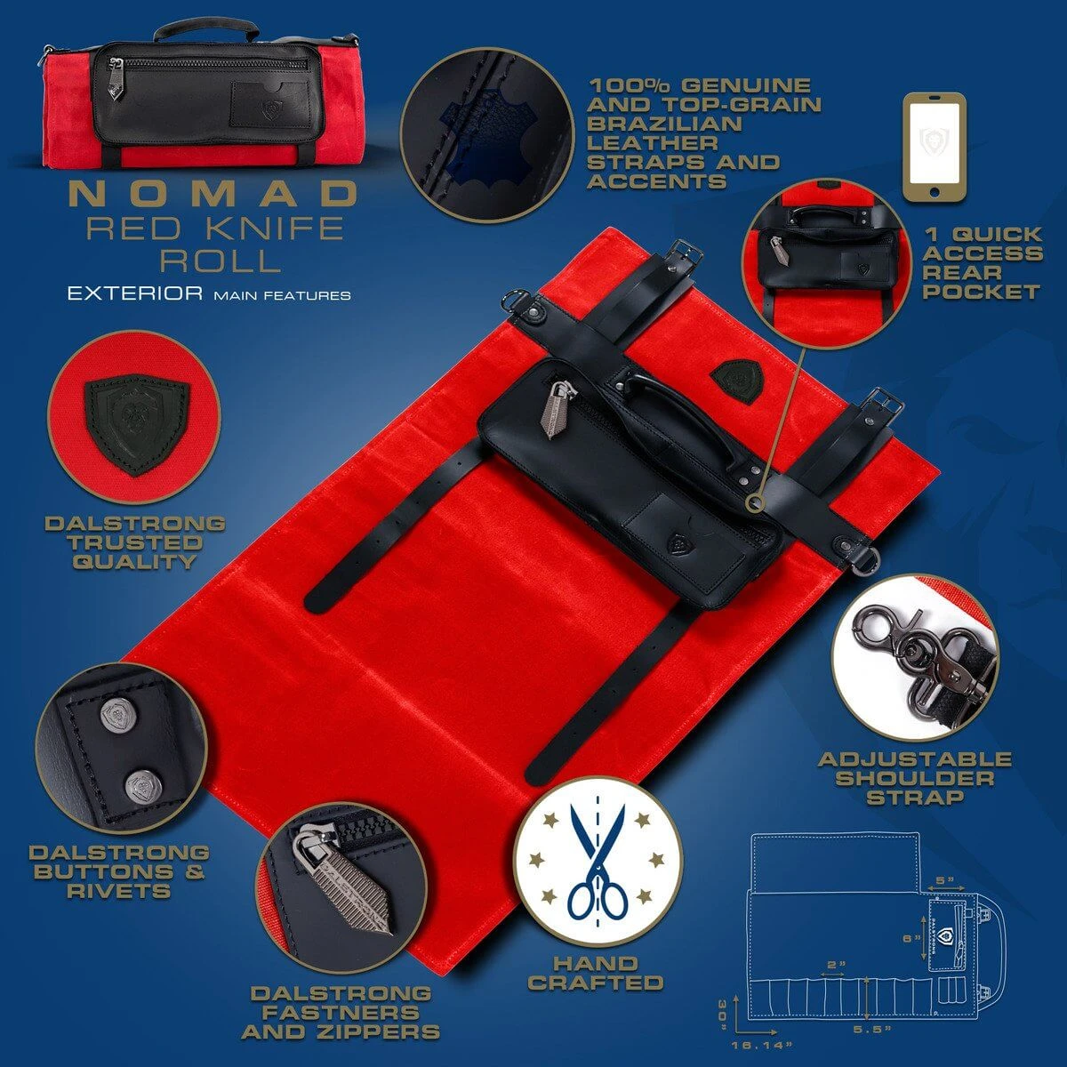 12oz Heavy Duty Canvas & Leather | Crimson Red | Nomad Knife Roll | Dalstrong © 5 12oz Heavy Duty Canvas & Leather | Crimson Red | Nomad Knife Roll | Dalstrong © - Image 3