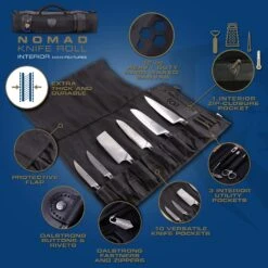 12oz Heavy Duty Canvas & Leather | Nightmaster Black | Nomad Knife Roll | Dalstrong © -Dalstrong VAGABOND Black Knife Roll image listing 2 1