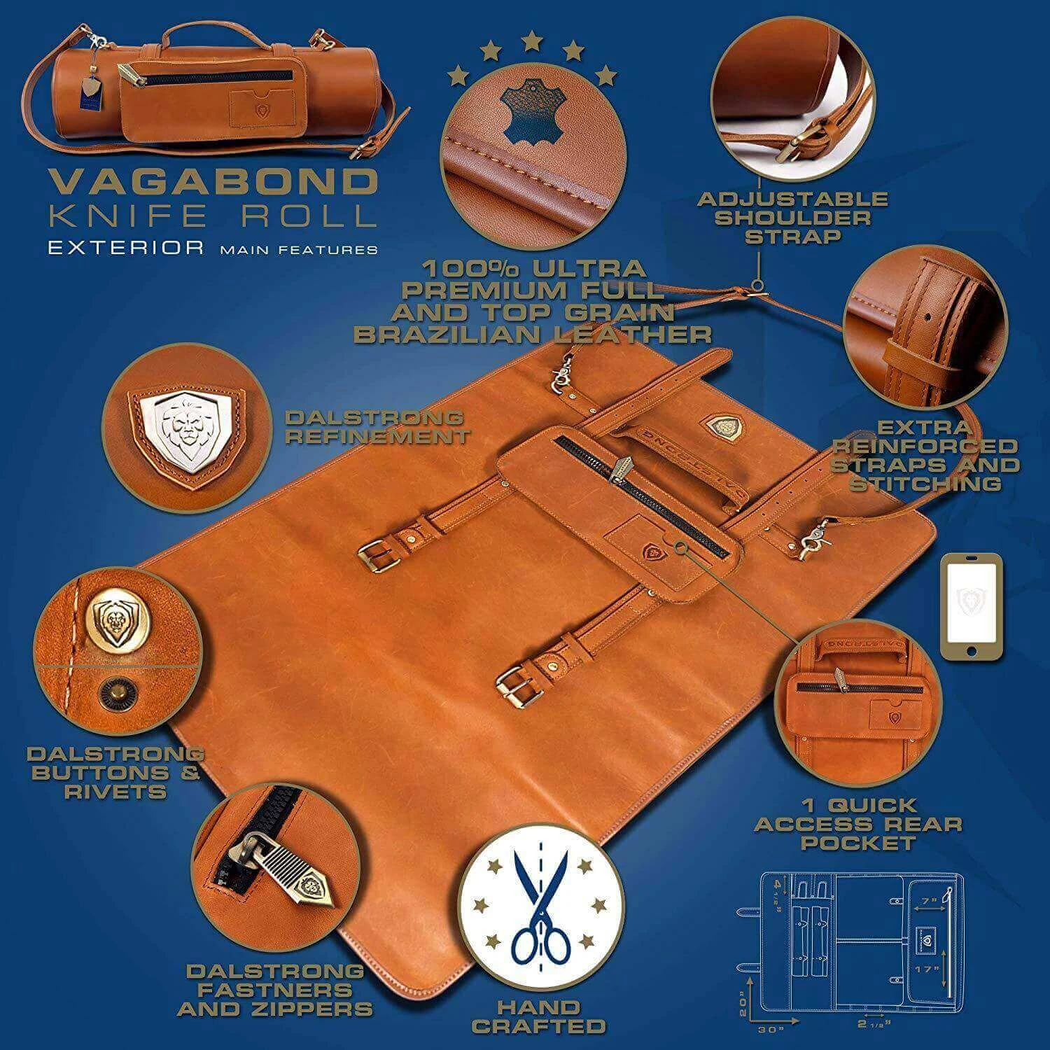 California Brown | Full Grain Leather | Vagabond Knife Roll | Dalstrong © 6 California Brown | Full Grain Leather | Vagabond Knife Roll | Dalstrong © - Image 4