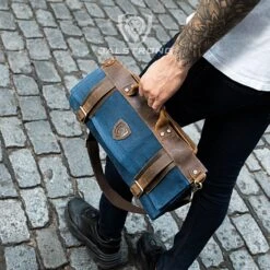 12oz Heavy Duty Canvas & Leather | Blue | Nomad Knife Roll | Dalstrong © -Dalstrong outside azul 1