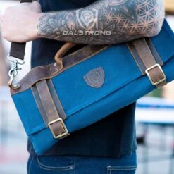 12oz Heavy Duty Canvas & Leather | Blue | Nomad Knife Roll | Dalstrong © -Dalstrong outside azul 2 1