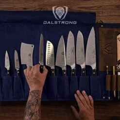12oz Heavy Duty Canvas & Leather | Blue | Nomad Knife Roll | Dalstrong © -Dalstrong re back blue 1